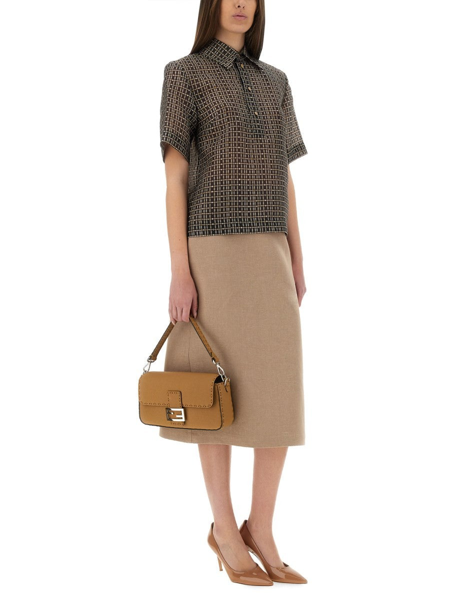 国内発送【FENDI】ベージュ ワックスリネン スカート Fendi ワックスリネン スカート – MoonFits