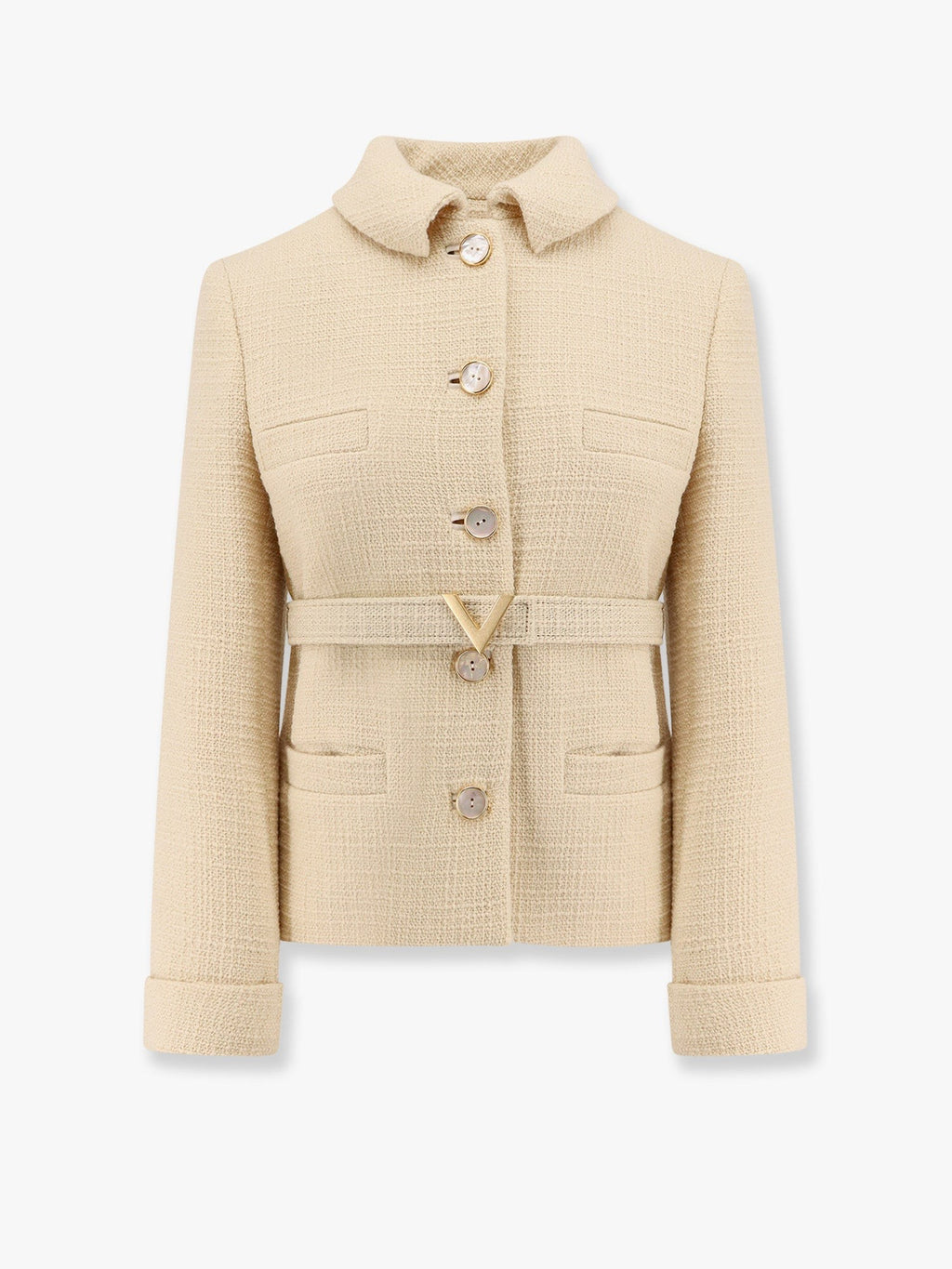 Valentino Wool blazer with leather belt and v gold buckle