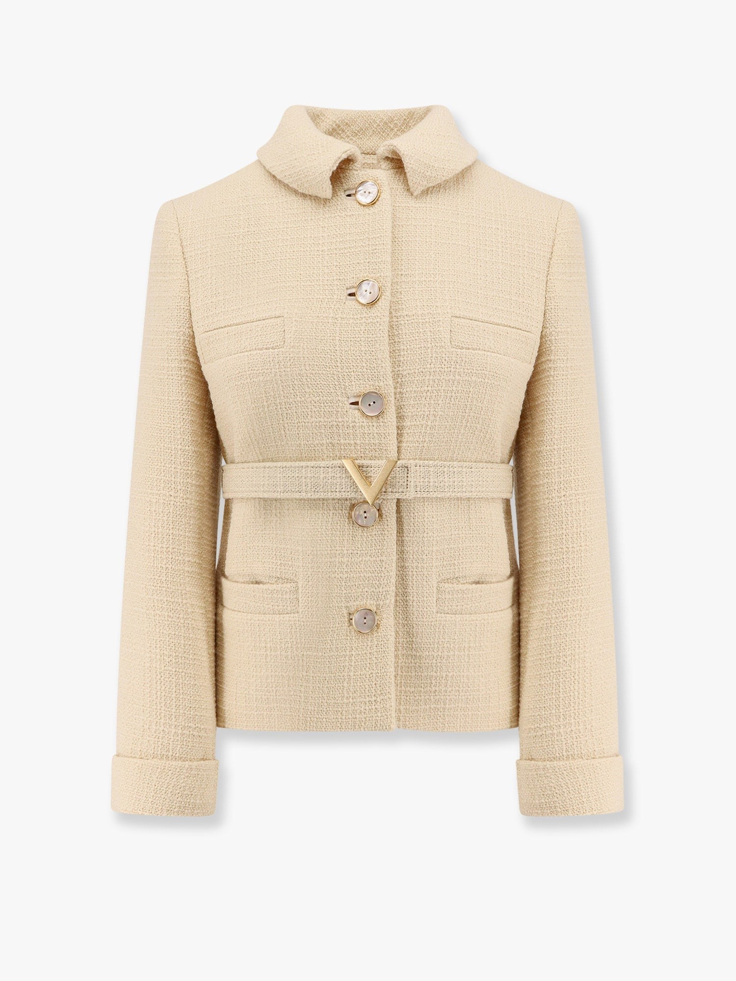 Valentino Wool blazer with leather belt and v gold buckle
