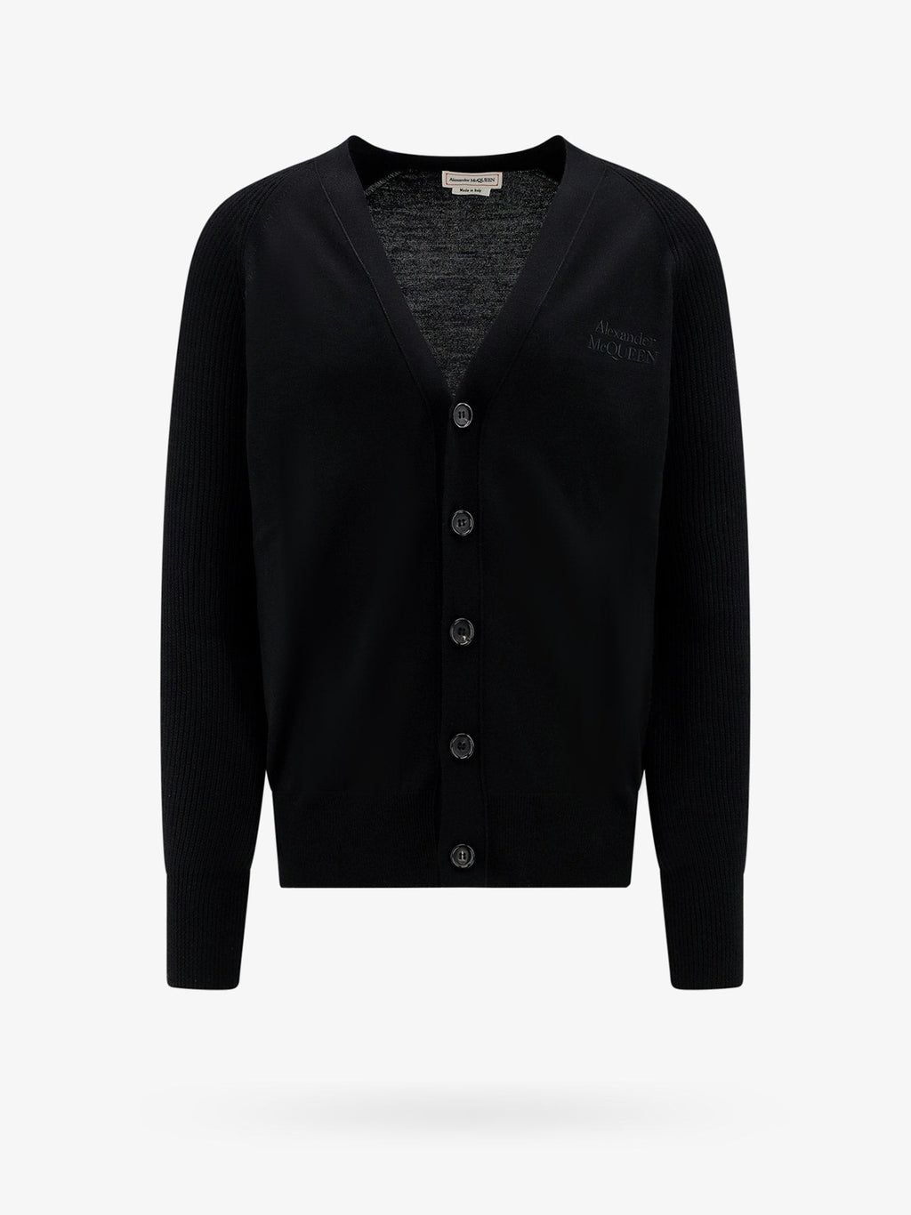 Alexander Mcqueen vilnonis kardiganas su logotipo siuvinėjimu