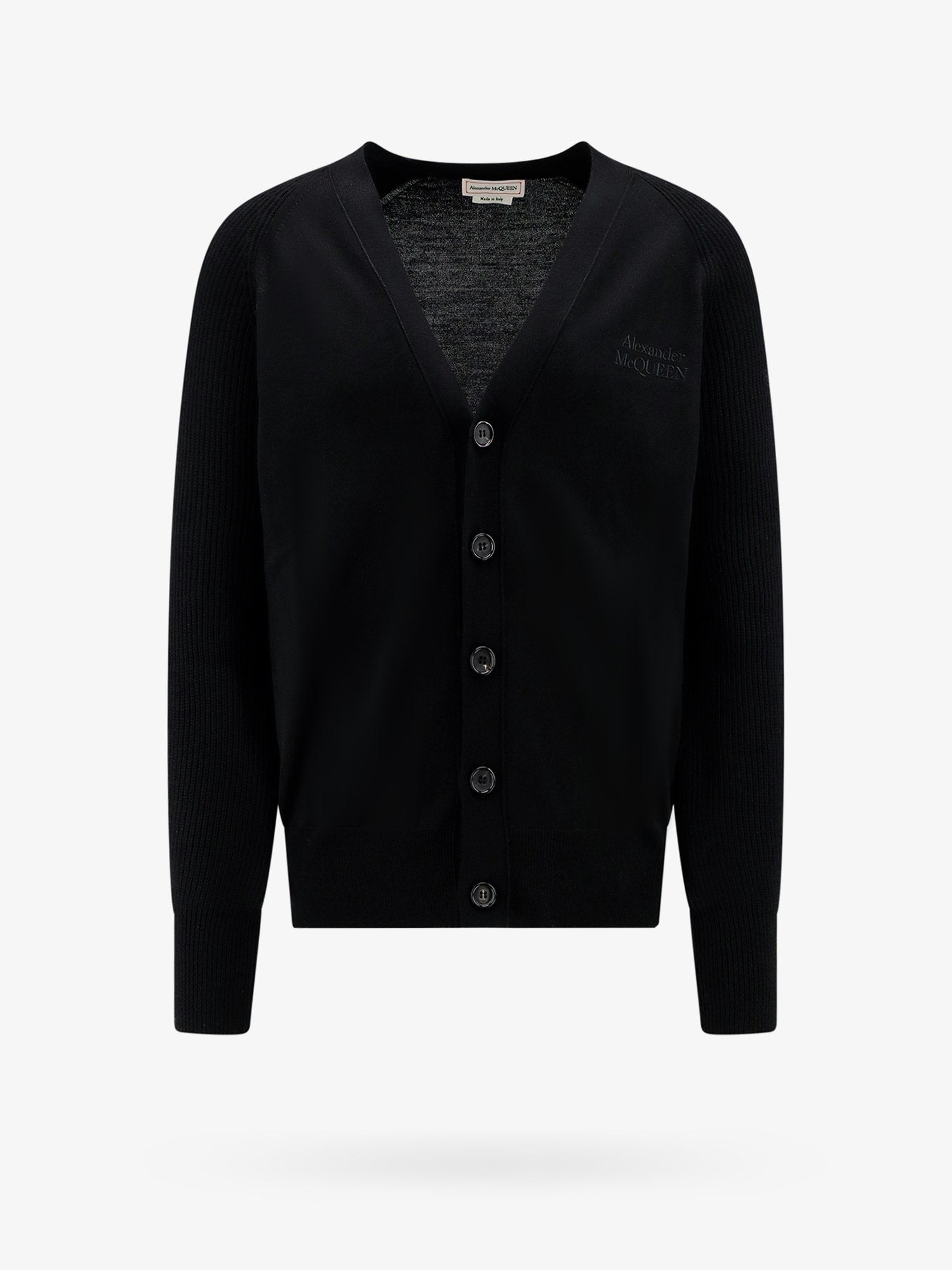 Alexander Mcqueen vilnonis kardiganas su logotipo siuvinėjimu