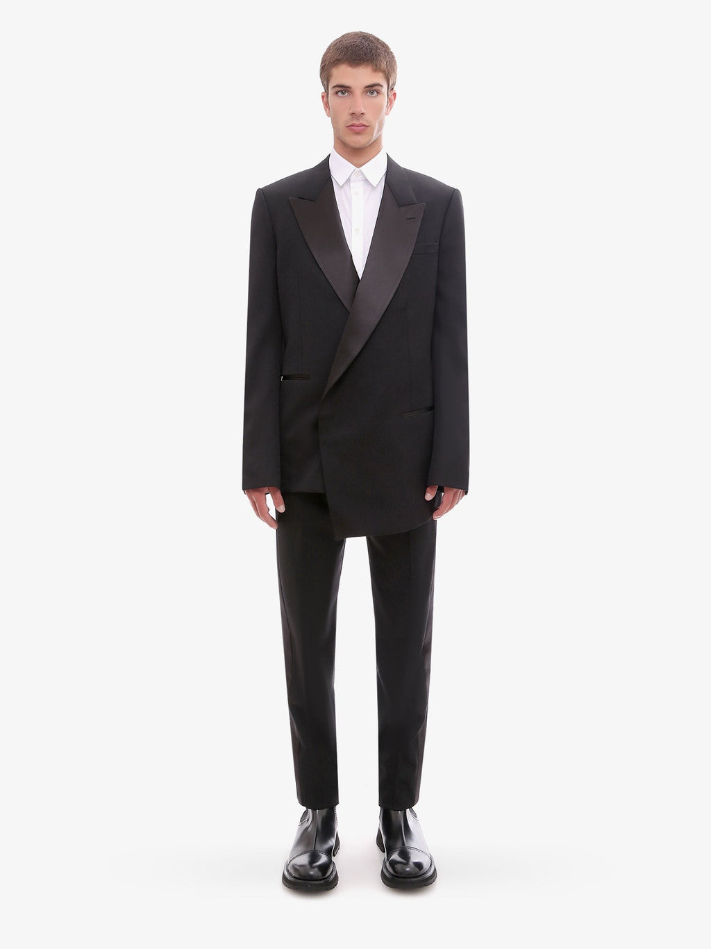 Alexander Mcqueen vilnonės smokingo kelnės su atlasinėmis detalėmis
