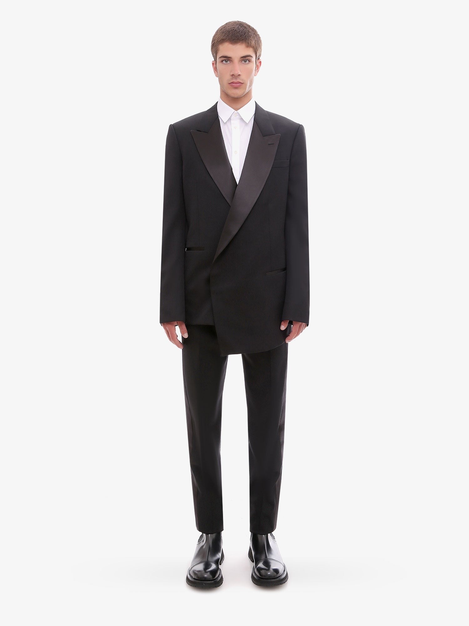 Alexander Mcqueen vilnonės smokingo kelnės su atlasinėmis detalėmis